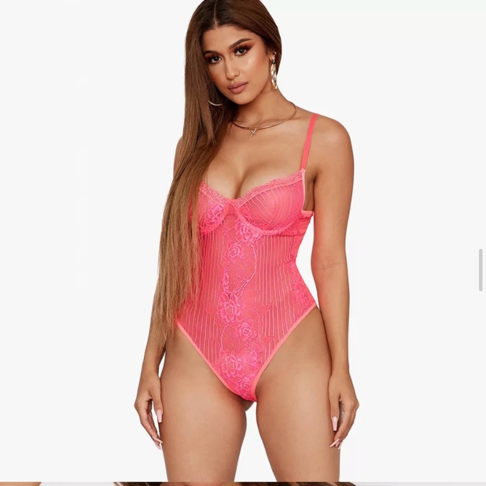NEW Sexy Bodysuit womens lace see through L - Picture 3 of 10